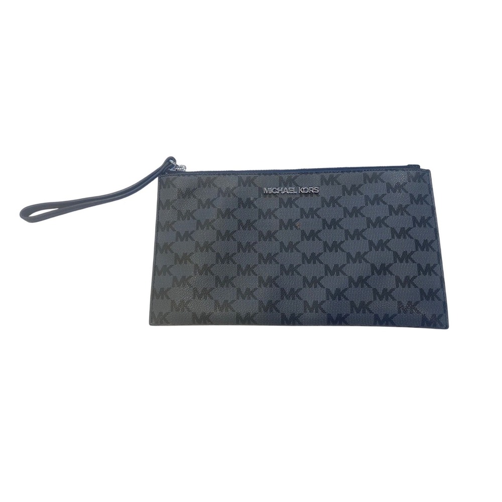 Michael Kors Signature MK Monogram‎ Wristlet Clutch Pouch Black Gray